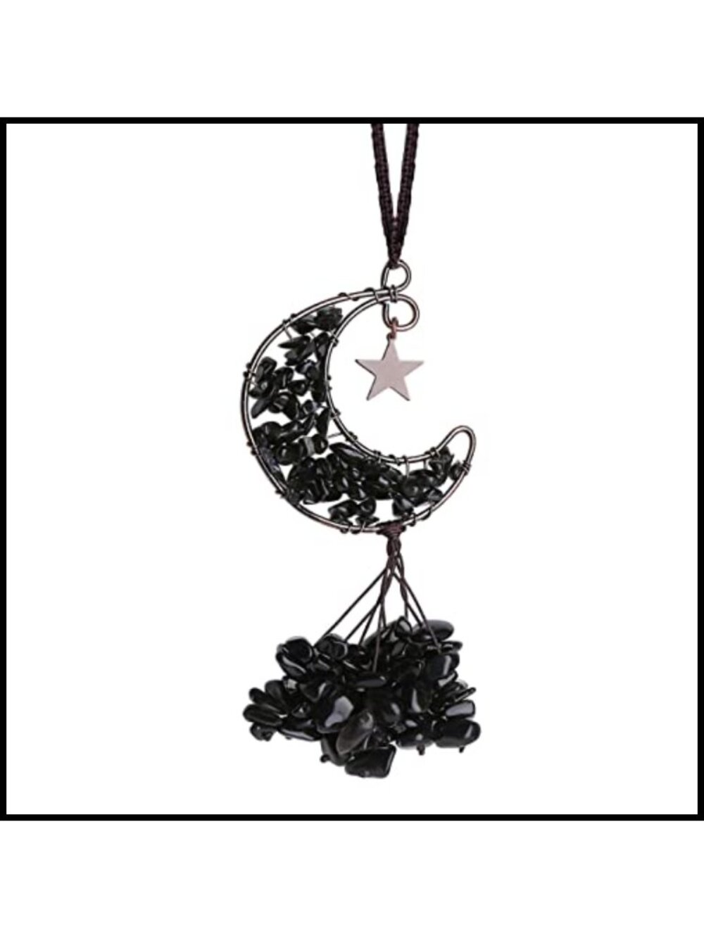Obsidian Crystal Moon Tree of Life Hanging Ornament Handmade Home Decor